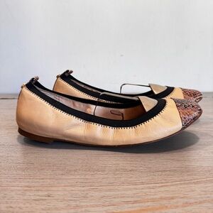 Louise Et Cie Elainne Tan & Snakeskin Leather Ballerina Ballet‎ Flats Size 8.5